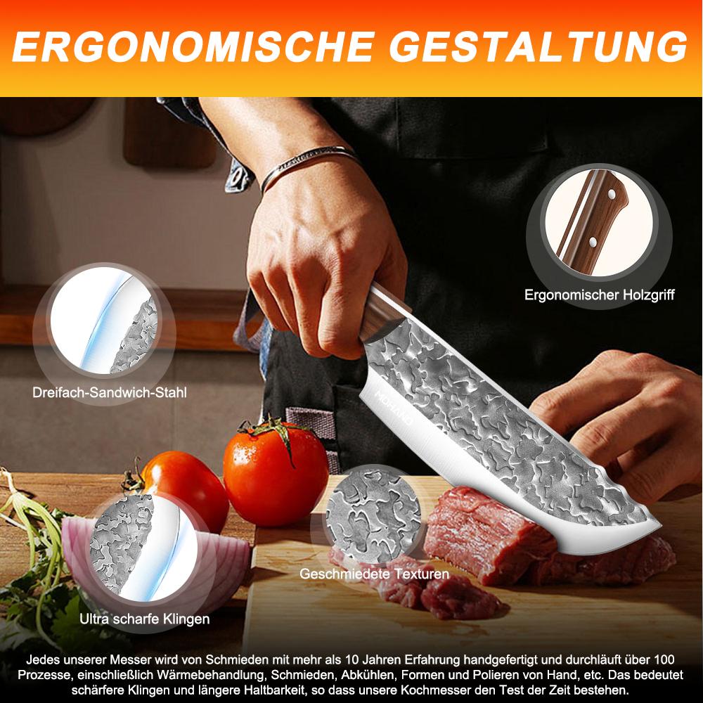 Hochkohlenstoffstahl Klinge Metzger Messer Set Handgeschmiedet mit Ergonomischem Holzgriff Küchenmesser Set