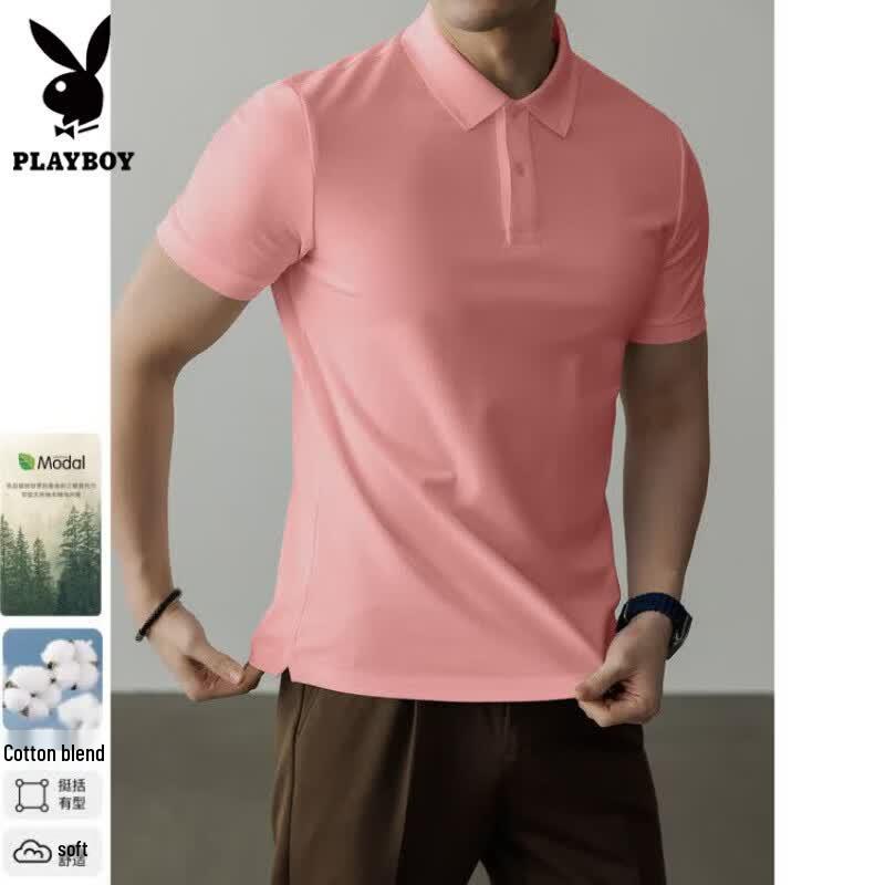 Playboy Men's Business Casual Breathable Short Sleeve Polo Shirt
