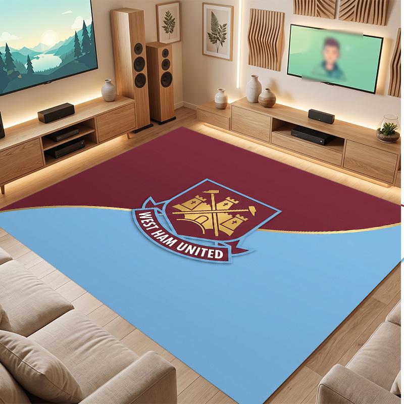 West Ham United Football Print Crystal Velvet Rug, Comfortable Water Absorbent Non Slip Indoor Floor Carpet