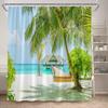 Hawaii Beach Shower Curtain Tropical Palm Leaves Blue Ocean Summer Holiday Nature Scenery Bathroom Curtains Polyester Home Decor