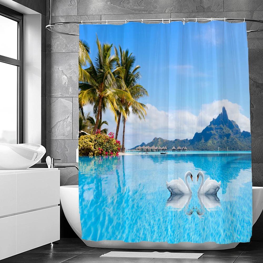 3D Bathroom Curtains Ocean Fish Jellyfish Shell Starfish Dolphin Anchor Shower Curtain Waterproof Fabric Cartoon Boy Bath Screen