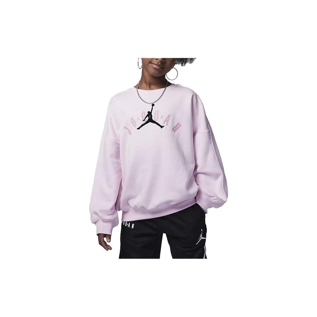 Jordan Soft Touch Mixed Letter Logo Crew Neck Casual Loose Fleece Sweatshirt Kids Tops Foam-Pink FV6015-663