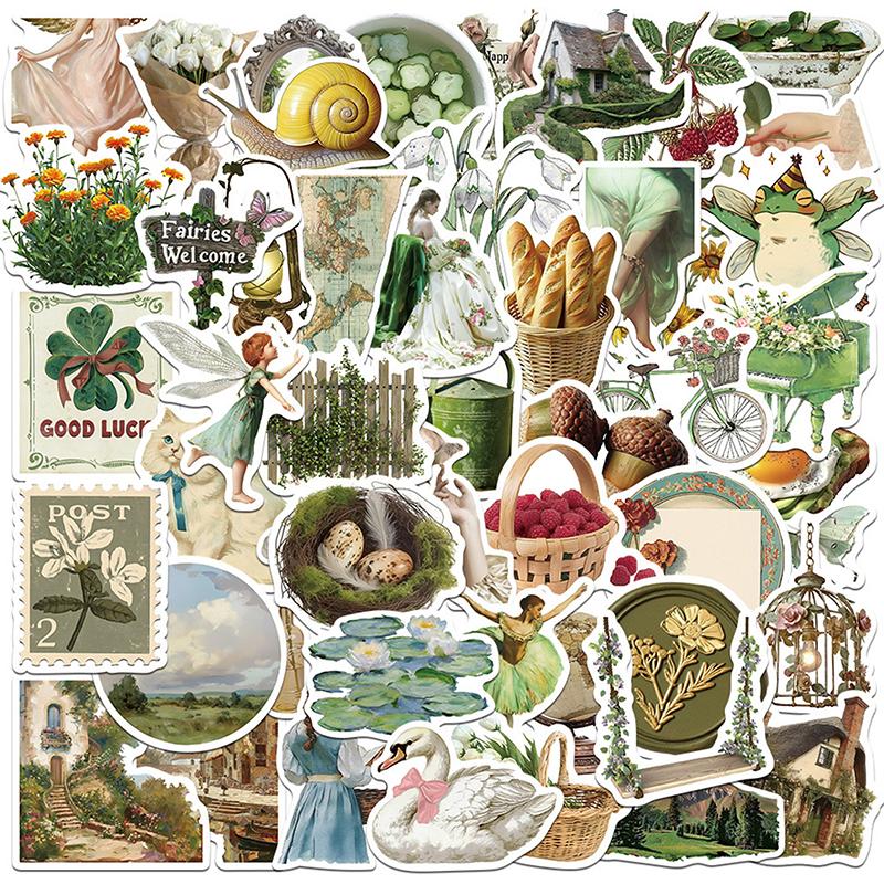 50Pcs Diy Decoration Scrapbooking School Supplies Vintage Rural Life Pvc Sticky Sticker Aesthetic Children'S Stationery