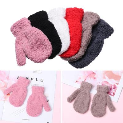 Hot Sale Winter Soft Warm Cartoon Lovely Candy Color Kids Gloves Full Fingers Coral Plush Mittens