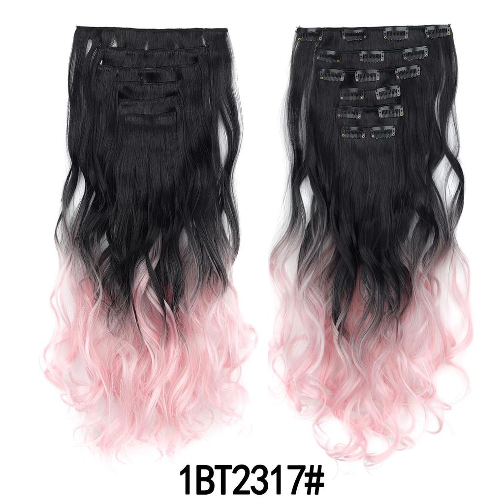 6PCS Set Hairpiece Clip In Hair Extensions Long Wavy Hair Full Head Brown Ombre Gradient Color Natural Look