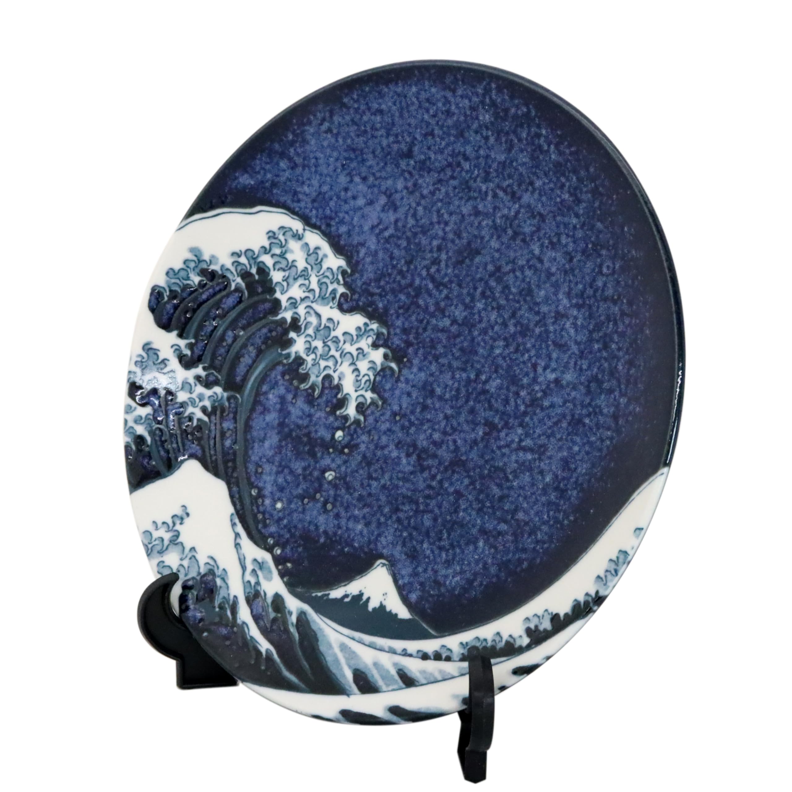

Japanese souvenir picture plate Namifuji Fuji blue frame Mt. (with stand)