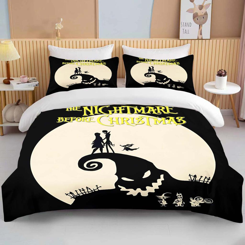 Set Biancheria da Letto Stampato 3D The Nightmare Before Christmas 1 Copripiumino 2 Federe Set Biancheria da Letto per Adulti e Bambini Varie Misure