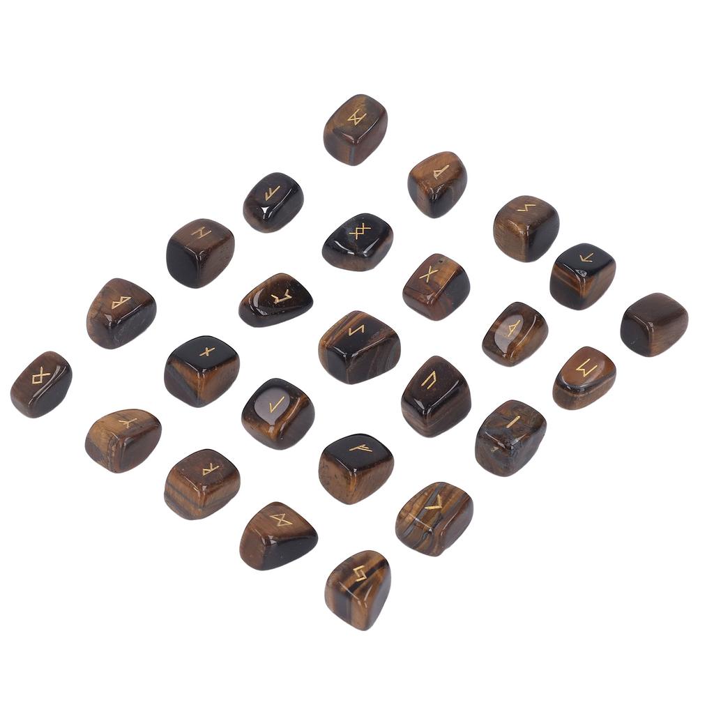 25Pcs Natural Rune Stones Engraved Elder Rune Alphabet Peaceful Mind Lettering Crystal for