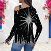 Women Plus Size Asymmetric Cutout Neck Cold Shoulder Long Sleeve Black Gold Printed Fitted Top