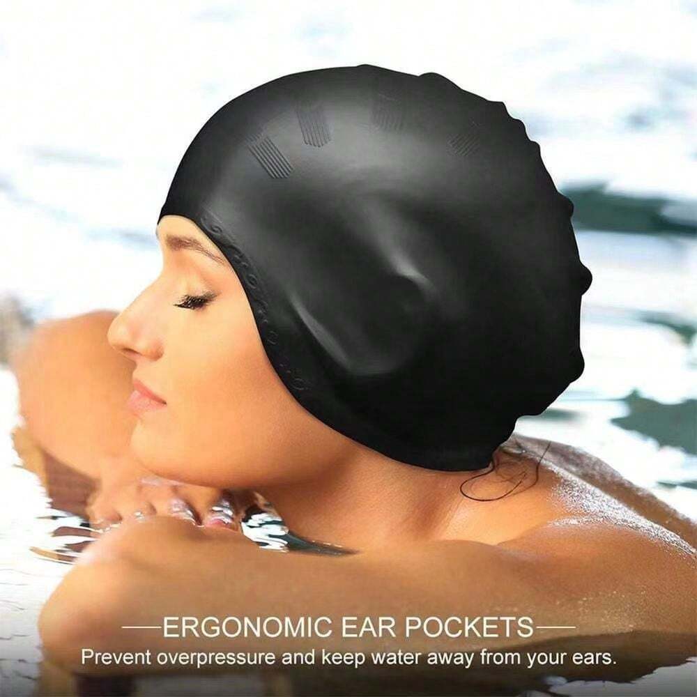Silicone Ear Protection Swimming Cap, Adult Unisex Elastic Comfortable Non-Tight Swim Cap, Long Hair Swimming Cap, Plus Size Sil
