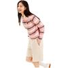 Anta X Cute Town Collaboration Life Series Polo Neck Striped Color Block Loose Long Sleeve T-Shirt Women Tops 162548404-1