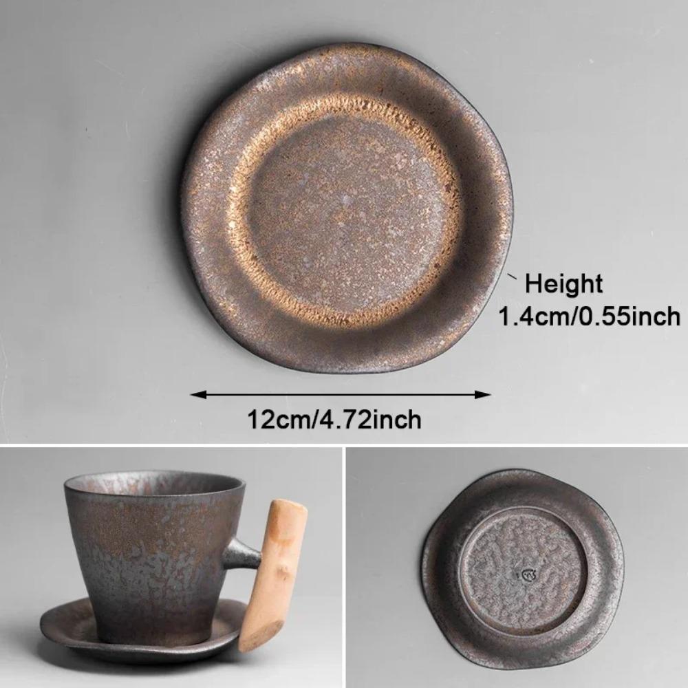 Japanese Vintage Tea Cup Set Ceramic Coffee Mug Rust Glaze Milk Cafe Cup with Wood Handle Water Cup Teacup Home Office Drinkware