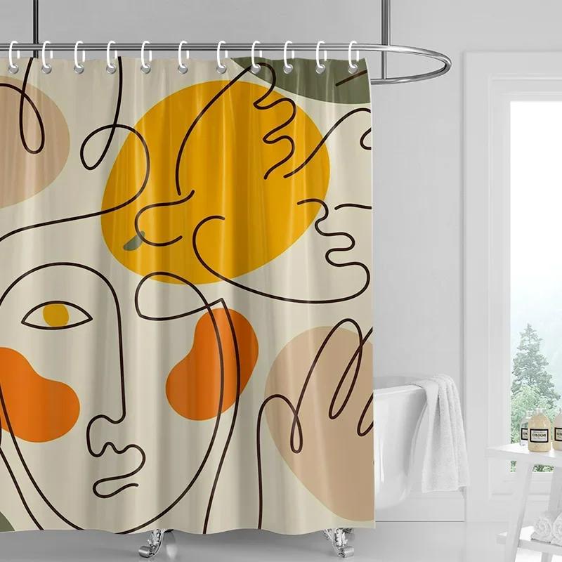 

Morandi Colorful Abstract Plant Figure Shower Curtain Waterproof Mildew-Proof Nordic Style Bathroom Decorative Shower Curtain W60H190(CM)-1 Pcs