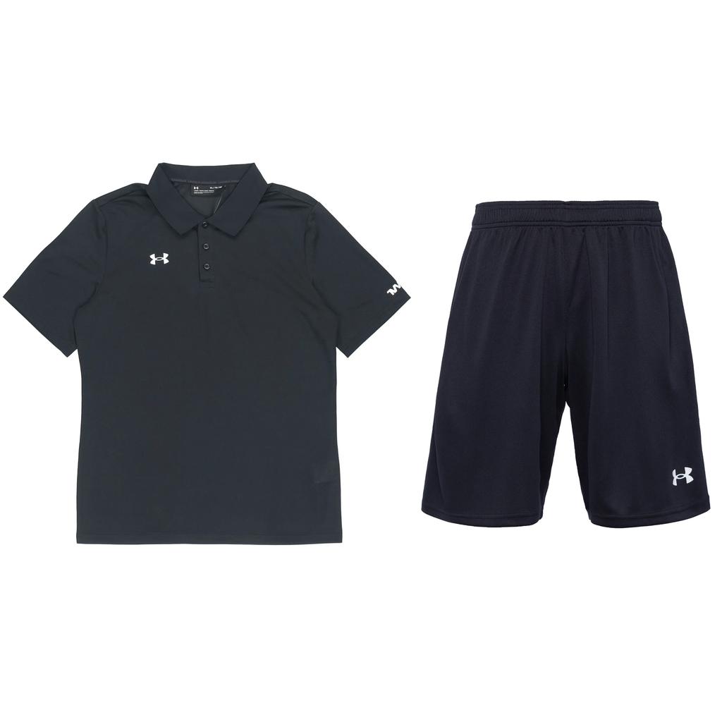 Under Armour Street Logo Solid Color Breathable Short Sleeve Polo Shirt Knit Elastic Shorts Casual Sports Set Men sets Black 21500537-001-21500201-001