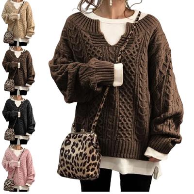 2024 New Women's Knitted Pullover and Sweater Women's Long Sleeved V-neck Casual Loose Sweater Pullover