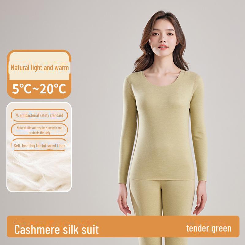 Women's Cashmere Silk Thermal Underwear Set - Velvet-Lined for Autumn/Winter