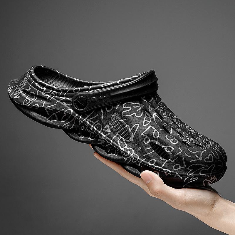 

Модные плоские сандалии с дырочками, мужские сандалии с толстой подошвой, мягкие и удобные, нескользящие, износостойкие, проветриваемые, для использования в помещении и на открытом воздухе 44 чёрный