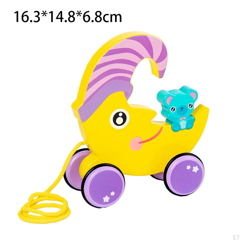 Baby Pull Along Toy Wood Pulling Early Learning Fine Motor Skill Birthday Gift Handmade