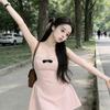 Sexy V-neck Bow Suspender Dress Women's Summer New Waist Thin Backless Short Skirt Retro