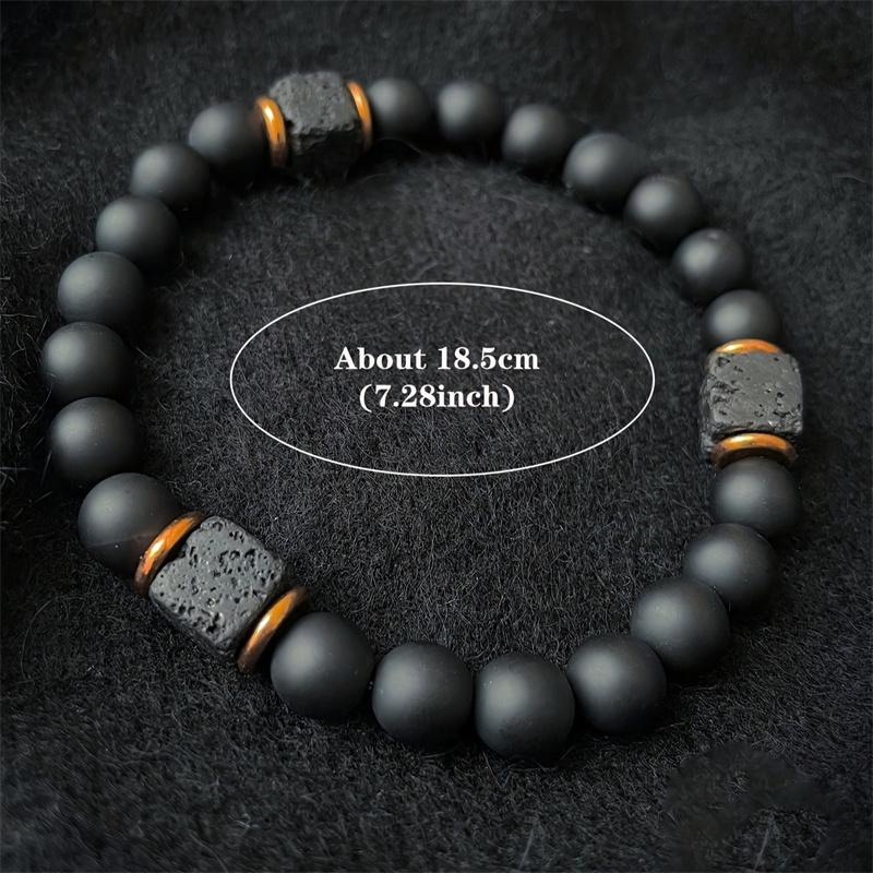 Elastisches Verstellbares Herrenarmband 8Mm Schwarzer Onyx & Lavasteinperlen Armband Für Männer Perlen Charm Armband Mit Elastischer Kordel