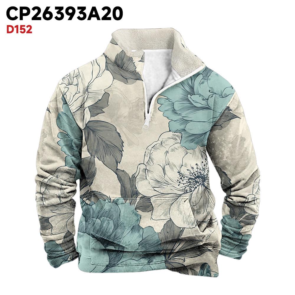 Men's British Autumn 2025 Stand Collar Arctic Fleece Half-Zip Hoodie with 3D Print