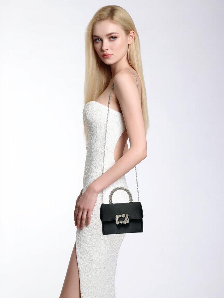 Elegant Rhinestone Women's Crossbody Bag - High-End Silk Luxury Handbag for Evening Parties