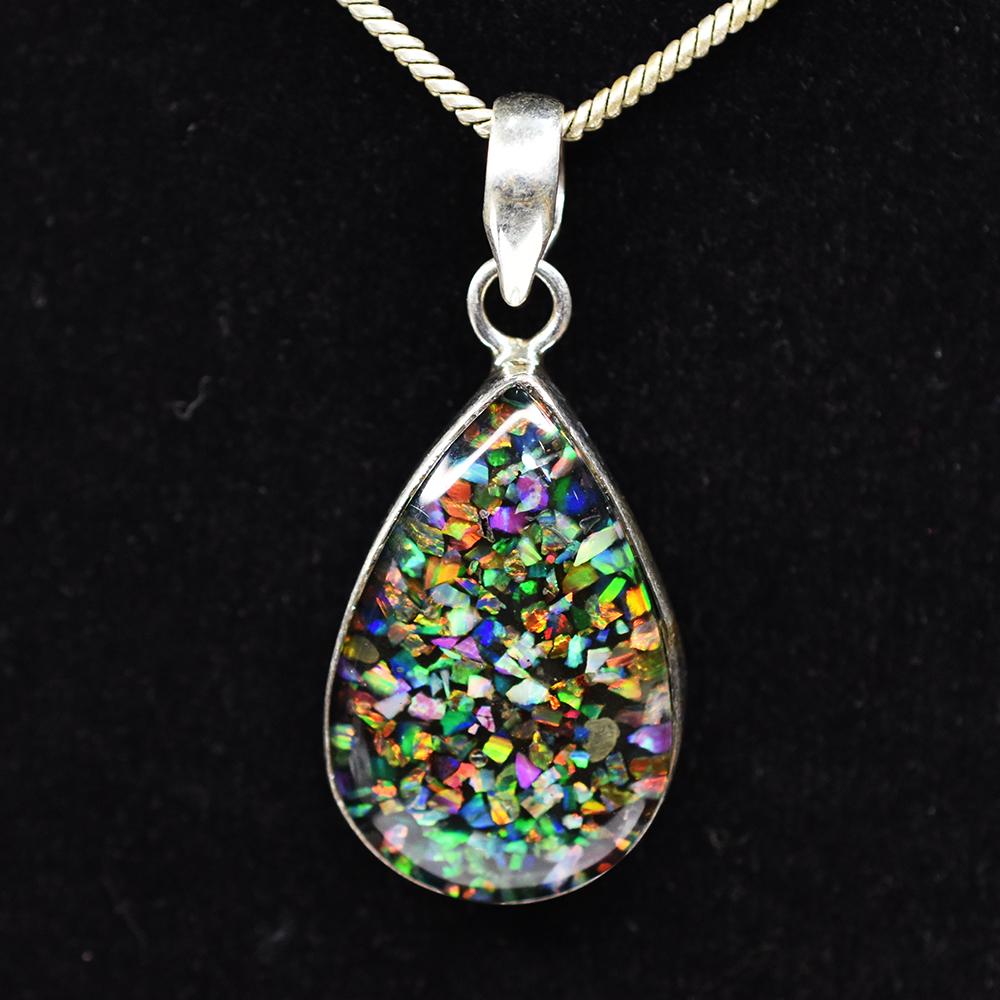 Natural Opal Pendant Doublet 28ct 925 Sterling Silver Pear Cut Jewelry Gemstone Jewelry Gift