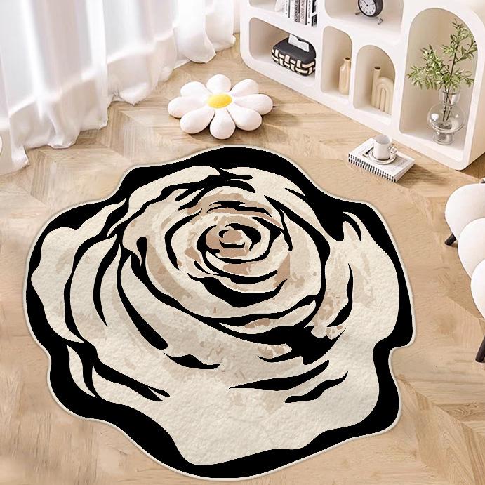 Small Fresh Flower Non-Slip Foot Mat - Dirt-Resistant, Imitation Cashmere for Bedroom & Living Room