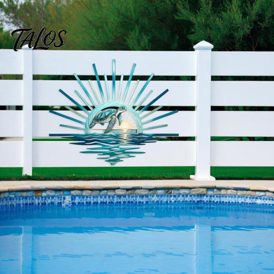 Outdoor Ocean Decor Metal Wall Decor, Turtle/Lighthouse/Mermaid Pattern Weather Resistant Marine Style Room Art Sculptures for Patio Garden And Living