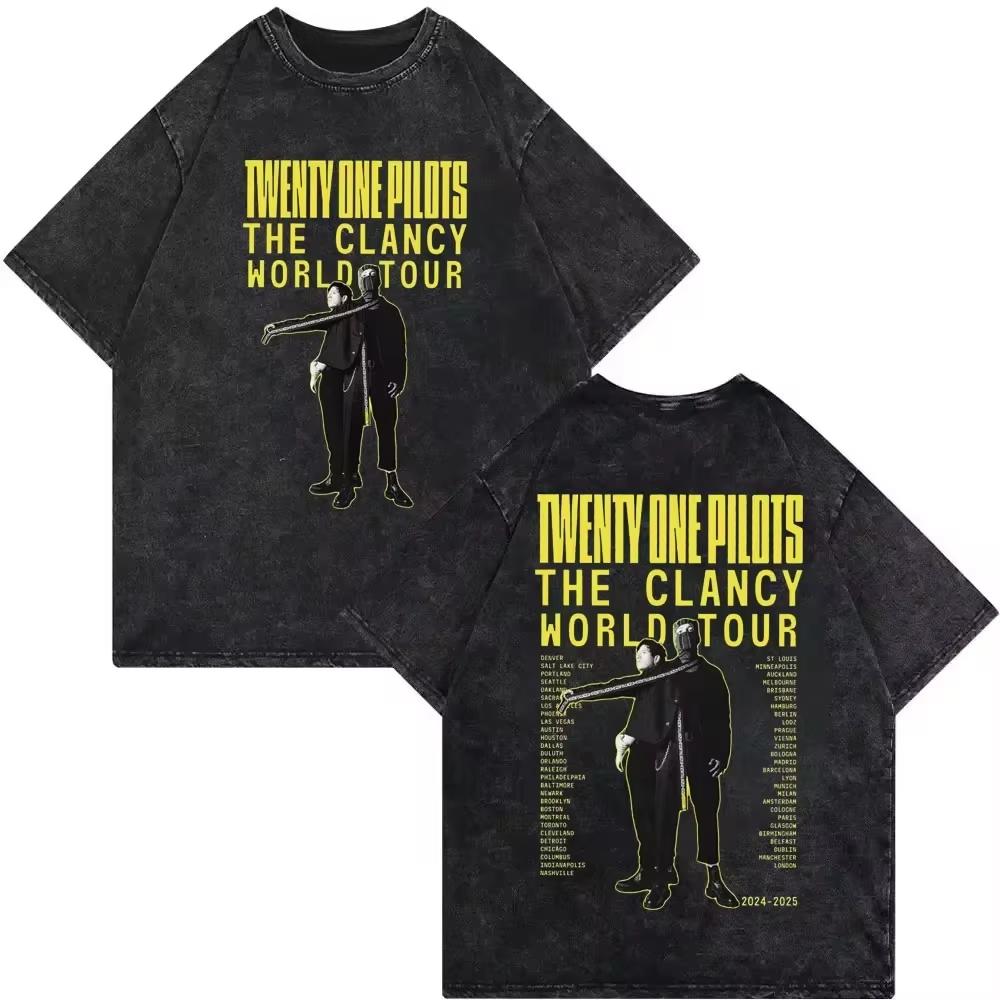 

Twenty One Pilots Clancy Tour 2025 Футболка Чоловіки Жінки Мода Вінтажний Праний Футболки Повсякденний Вільний Чиста Бавовна Футболка L