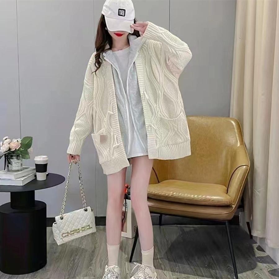 Women's Two-Piece Hooded Knit Cardigan Sweater Coat Autumn Fall Loose Lazy Style Long Sleeve