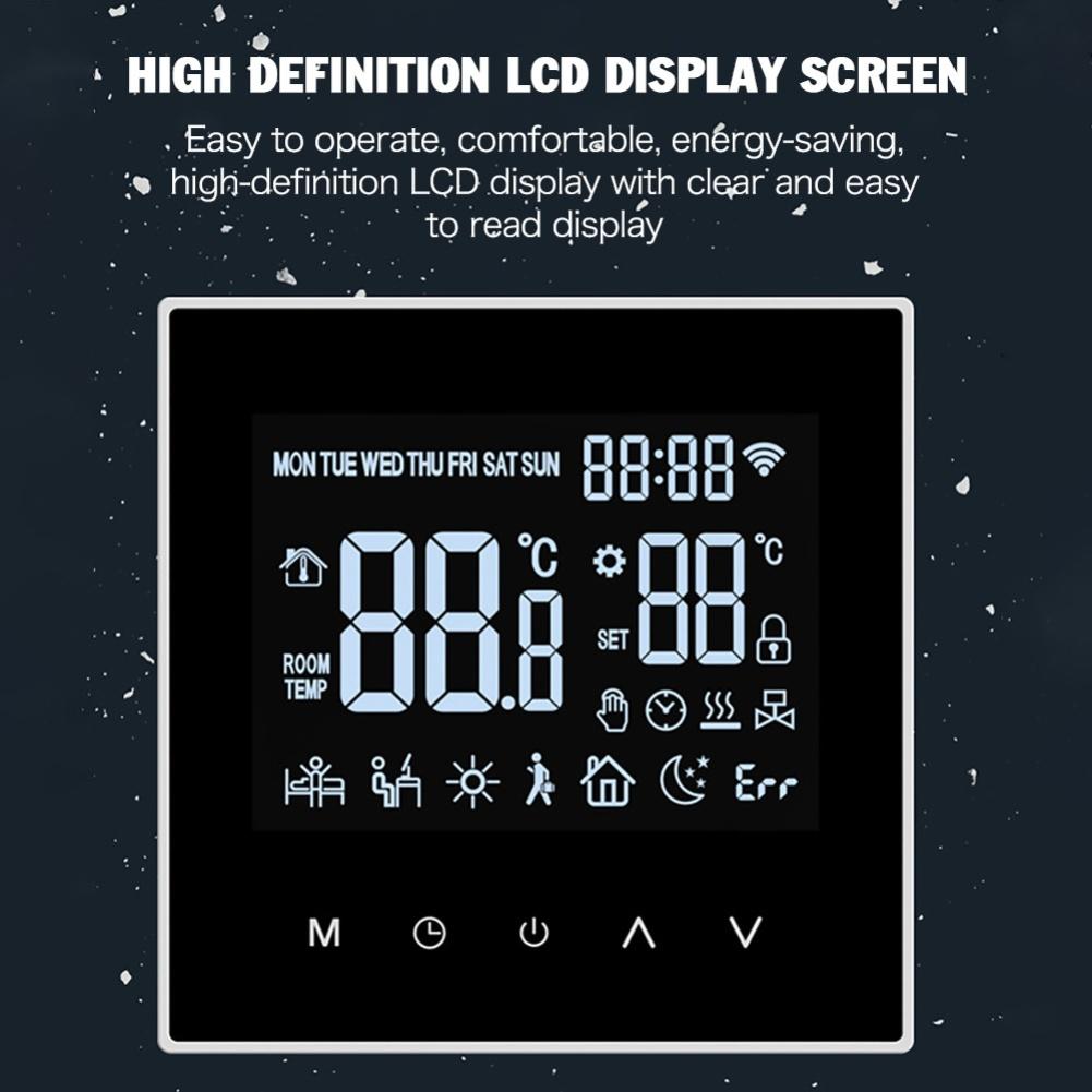 Smart Thermostat Featuring Custom Scheduling through App Wide Temperature Range and LCD Screen for Precise Heating Regulation