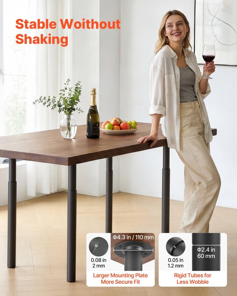 Adjustable Table Legs, 710-1100 Mm Steel Furniture Legs, 544 Kg Max Load Heavy Duty, Quick Installation, Ideal for Home Office Desk DIY, Coffee Dinner