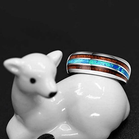 Unisex Wooden Abalone Shell Titanium Steel Ring Wedding Party Jewelry