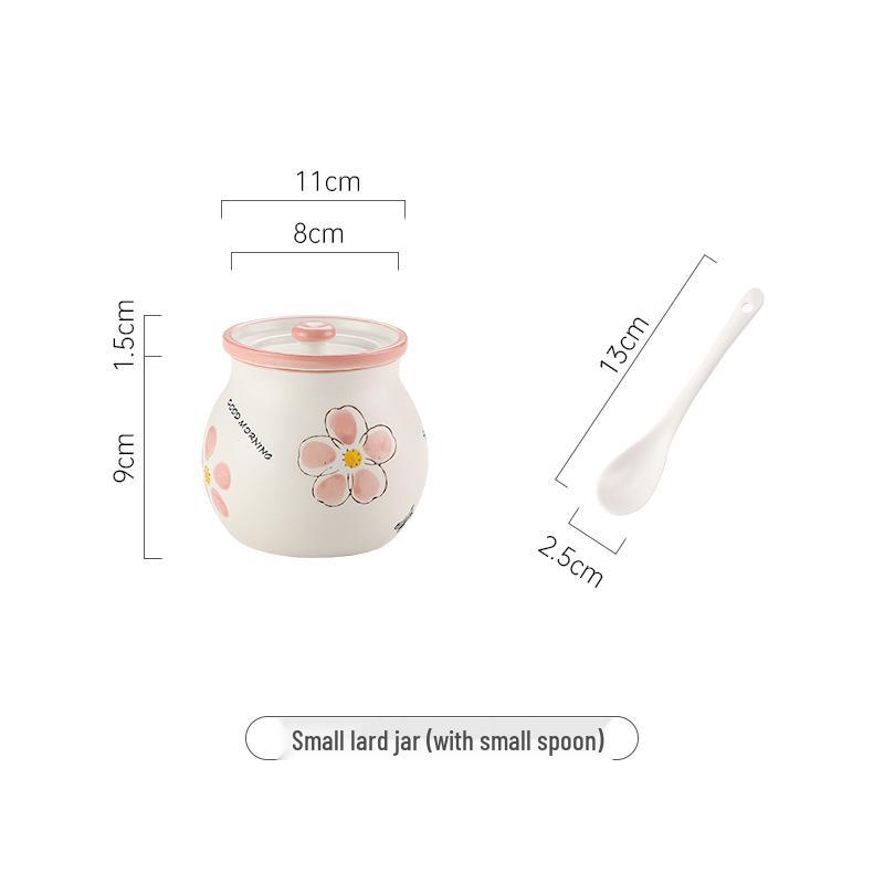 Japanese Ceramic Seasoning Jar with Lid and Spoon - Cute, High-Temperature Resistant Storage for Your Kitchen