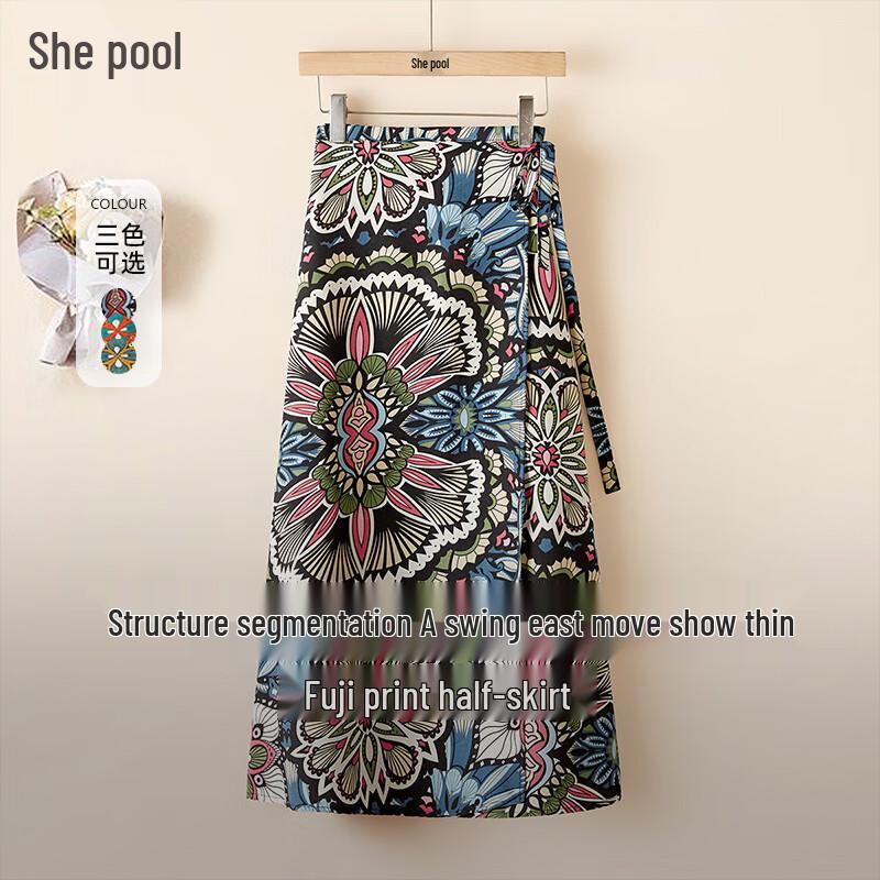 Women s Floral Print High-Waist A-Line Midi Wrap Skirt L