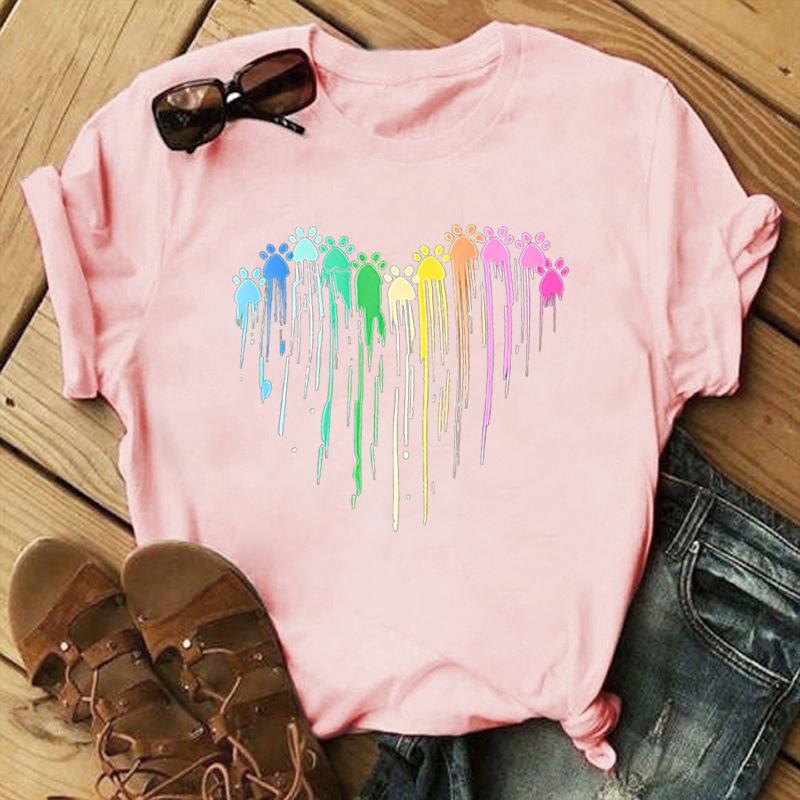 Nová trička s potiskem v rohlíku s tlapkou srdce Ženy Dívka Unisex Pro volný čas Volný kulatý výstřih Kreativní personalizovaná trička