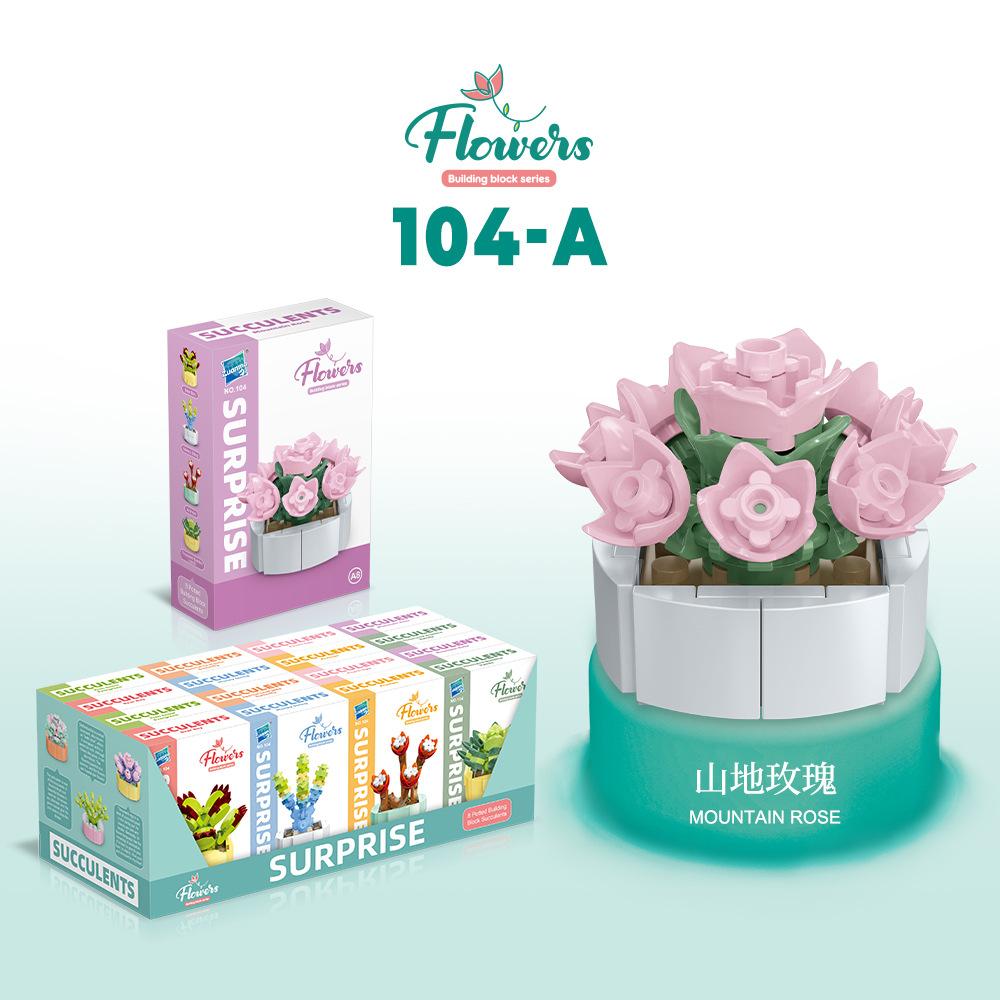 Children'S Educational Small Particle Mosaic Building Block Flower 104 Series 32 Potted Plant Simulation Rose Succulent Building Block Toy