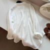 Women's Early Autumn White Linen High-End Long Sleeve Shirt - Slimming, Loose Fit, Cotton-Linen Blend