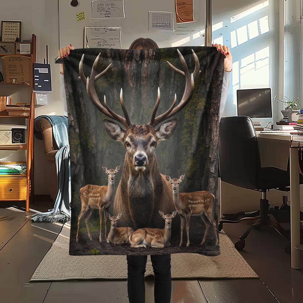 1Pc Deer Peacock Print Flannel Blanket, High Quality Comfortable for All Seasons, Home Decor, Warmth and Comfort, Perfect for Gifts