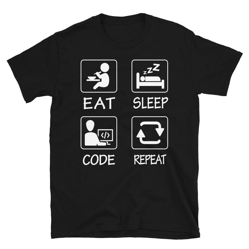 Geeky IT Computer Nerd Eat Sleep Code Repeat T-Shirt L