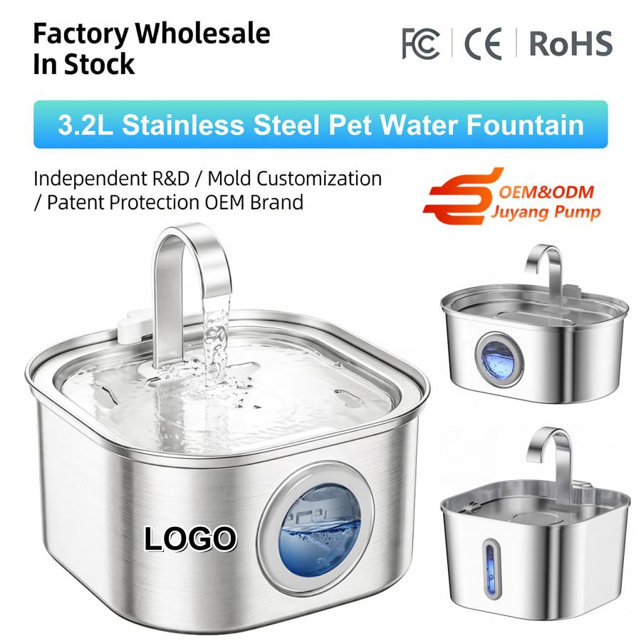 Factory 3.2L Quiet Operation Stainless Steel Pet Water Fountain Auto Cat Water Dispenser for Cats Kittens Puppies Indoor