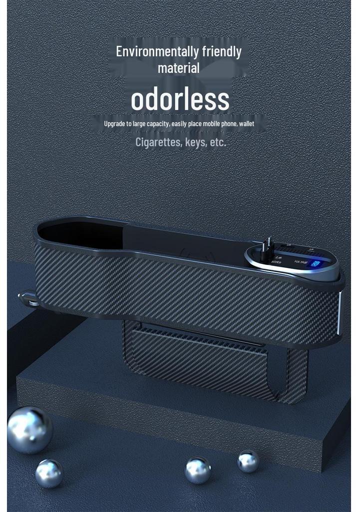 Telescopic Fast Charging Car Charger & Seat Gap Storage Box with Wireless Charging Receiver
