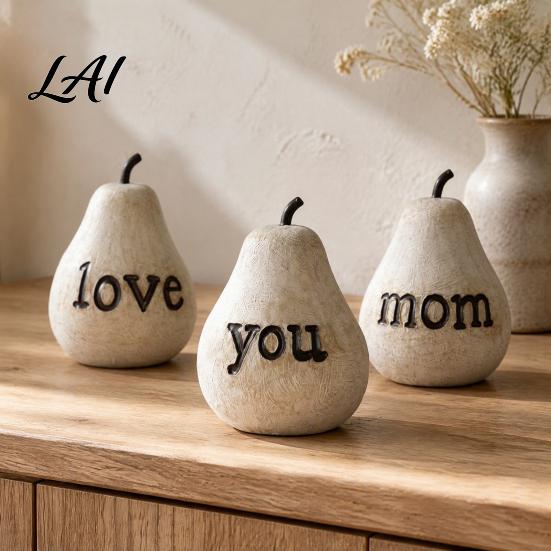 Heartfelt Family Keepsakes Love/You/Mom Pear Sculpture Decorative Resin Figurine Vintage Style Bedroom Tabletop Decorations Mother Birthday Ornament