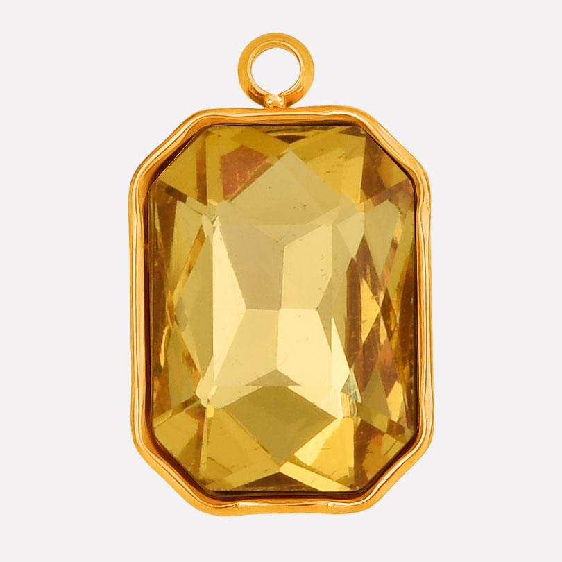 High Quality Big Glass Rhinestone Stainless Steel Rectangle Charms For Jewelry Making Supplies Real Gold Plated No Fade Pendants