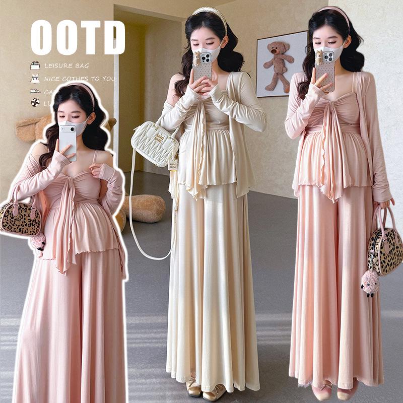 2026 Spring Korean Maternity Fashion: Camisole Cardigan & Skirt Set M