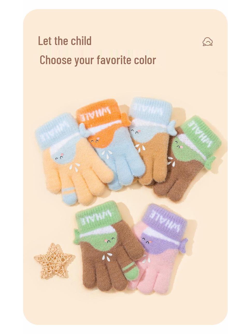 

New Arrival: Adorable Little Whale Five-Finger Gloves for Girls - Perfect for Autumn and Winter Warmth