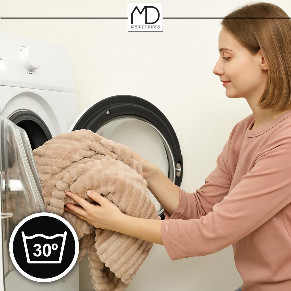 Striped blanket 160x200 cm plaid bedspread armchair beige birthday gift