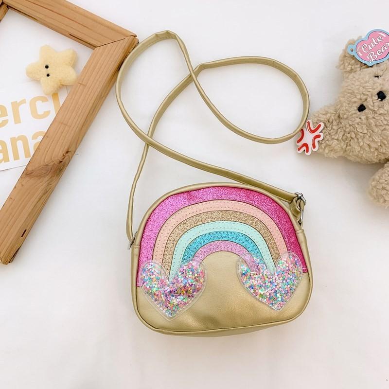 Cute Japanese Style Rainbow Heart Shoulder Bag For Kids With Cartoon Design