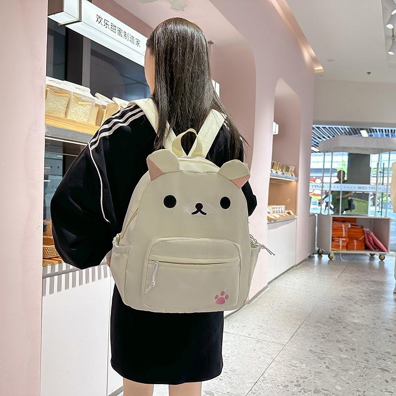 New Japanese Cute Canvas Brown Bear Backpack Versatile Elementary School Student Large Capacity Children's Cartoon School Bag